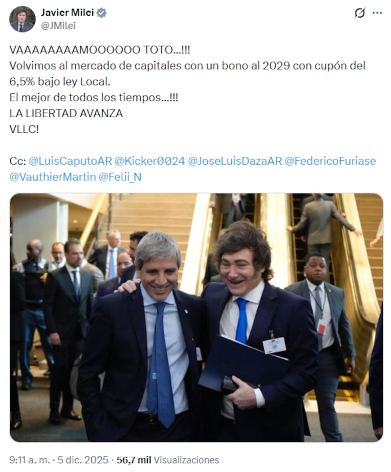 El posteo de Javier Milei.