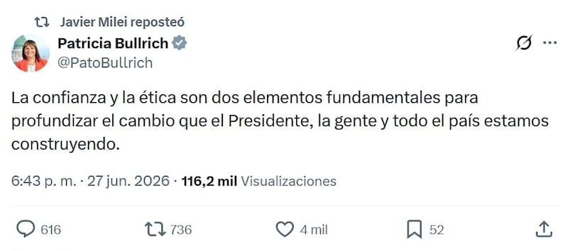 El posteo de Bullrich.