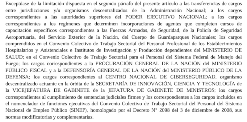 El artículo del presupuesto en el que se enumeran las excepciones para contratar personal.