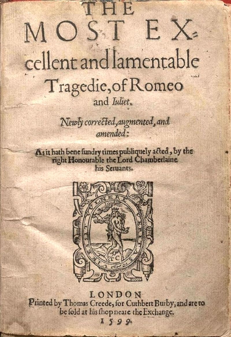 Una de las primeras ediciones de Romeo y Julieta, de William Shakespeare