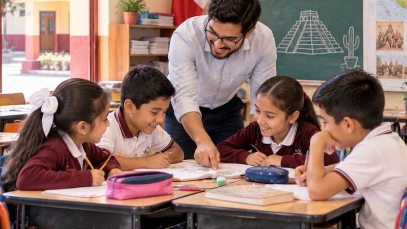 Profesor de México dando clases.