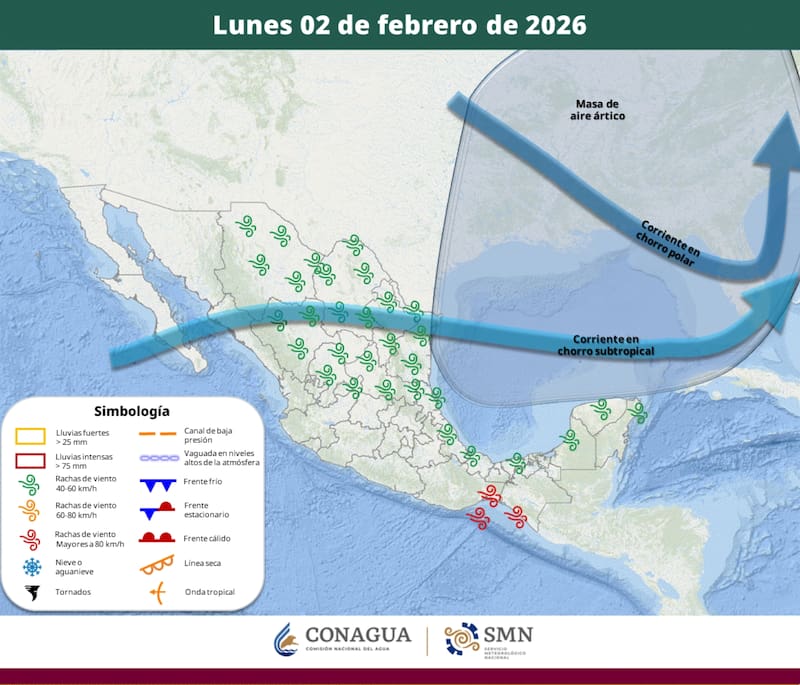 El pronóstico del tiempo que difundió el SMN para el lunes 2 de febrero. (Foto: Archivo)