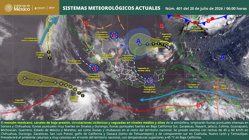 El Servicio Meteorológico Nacional de México confirmó el avance de una poderosa tormenta que provocará fuertes lluvias en todo el país. (Foto: SMN)