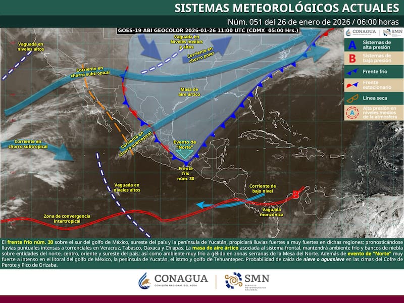 El pronóstico del tiempo para el lunes 26 de enero en la República Mexicana. (Foto: Archivo)
