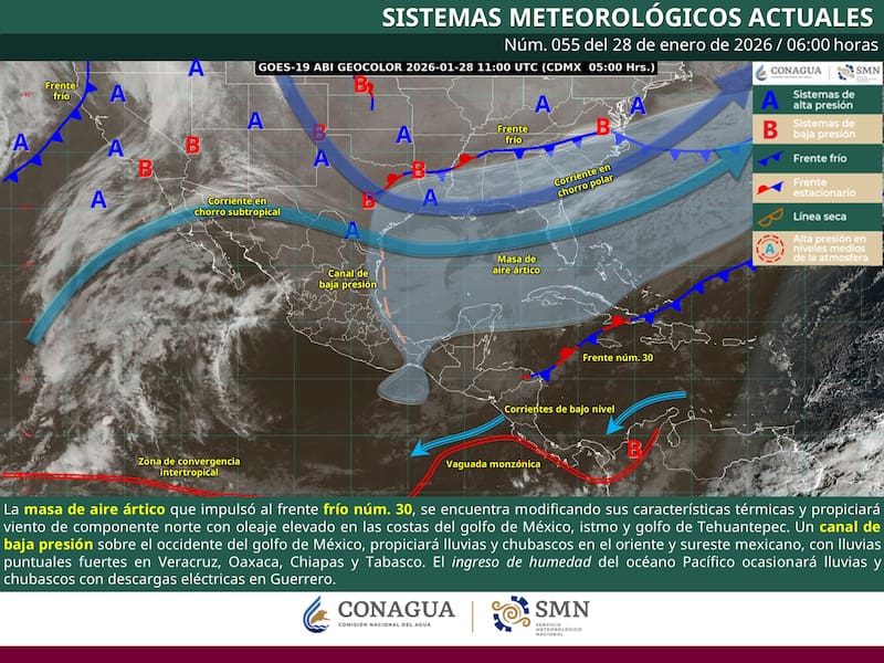 El pronóstico del tiempo durante el miércoles 28 de enero para la República Mexicana. (Foto: Archivo)