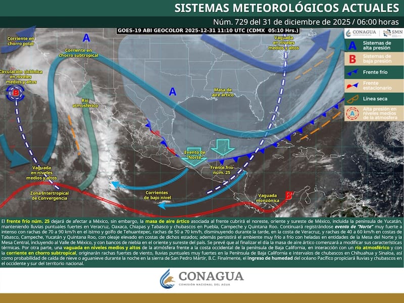 El pronóstico del tiempo para México durante el miércoles 31 de diciembre. (Foto: Archivo).