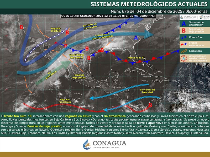 El pronóstico del tiempo para el jueves 4 de diciembre. (Foto: SMN)