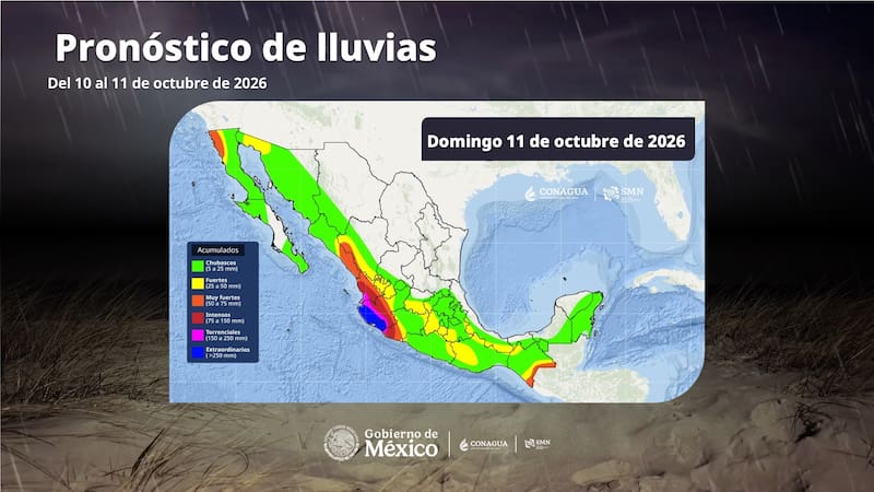 Pronóstico de lluvias en el país: clima todo México para el 11 de octubre.