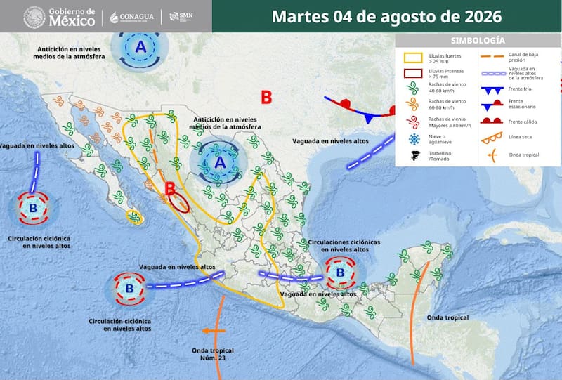 Pronóstico del clima para el martes 4 de agosto.