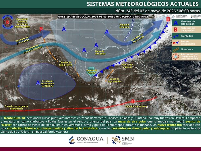 El SMN difundió el pronóstico del tiempo para el domingo 3 de mayo y confirmó la continuidad de una onda de calor en varios estados del país. (Foto: SMN)