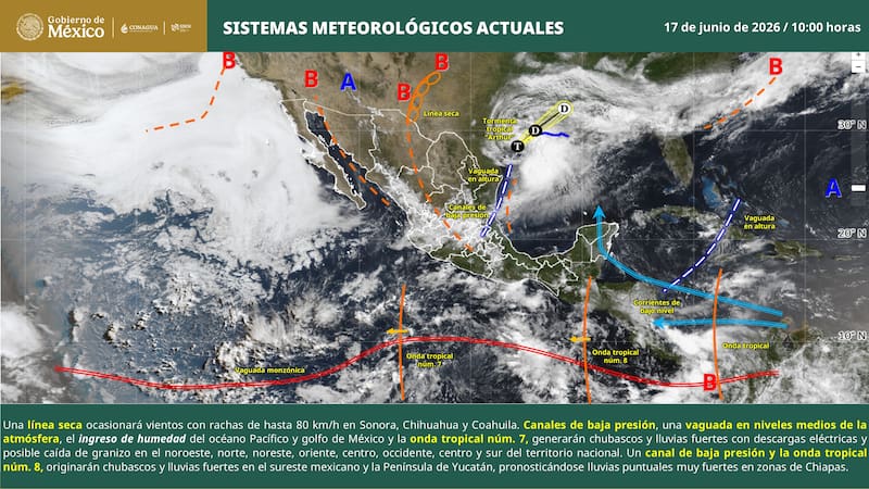 Para el centro del país, la Ciudad de México continuará bajo condiciones de lluvia fuerte con acumulados de entre 25 y 50 milímetro.