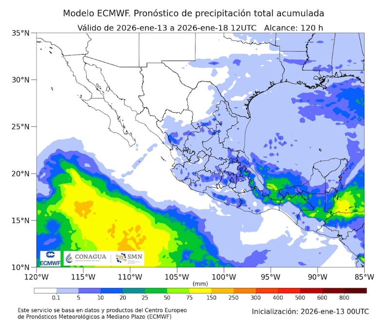 Pronóstico de acumulado total de precipitación en 5 días. (Foto: Archivo).
