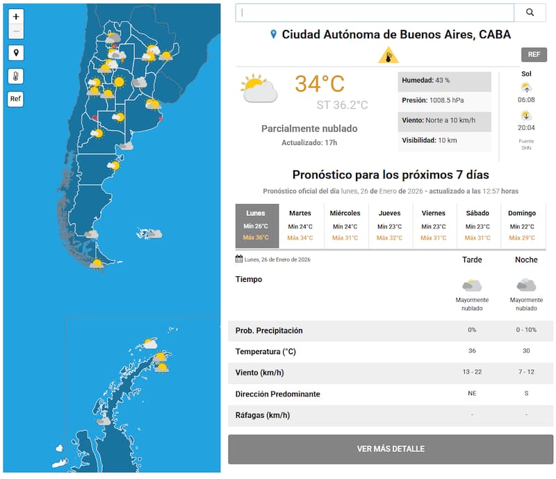 En la Ciudad de Buenos Aires específicamente, se espera que el martes 27 continúe el patrón de calor intenso.