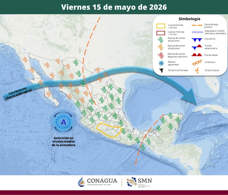 ¿Dónde lloverá el viernes 15 de mayo? (Foto: SMN)