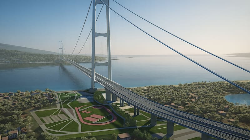 La megaestructura busca conectar puntos estratégicos mediante el puente colgante de un solo vano más largo del mundo. (Fuente: Archivo)