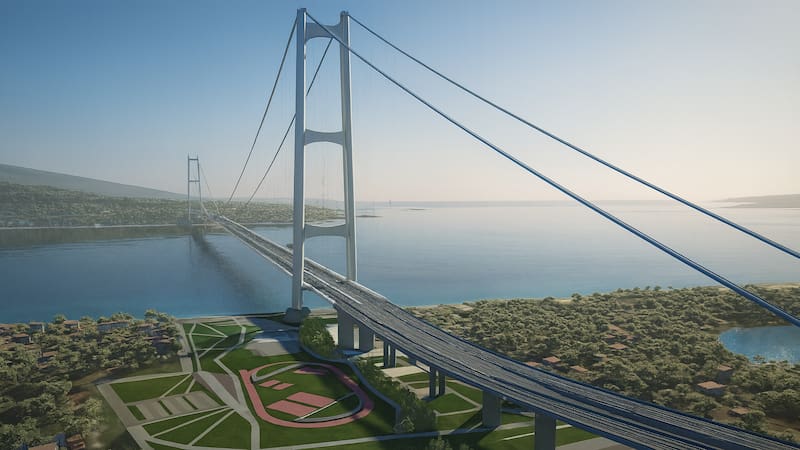 Avanza la construcción del puente colgante más largo del mundo: el orgullo del país que unirá dos regiones estratégicas con 14.400 millones de euros
