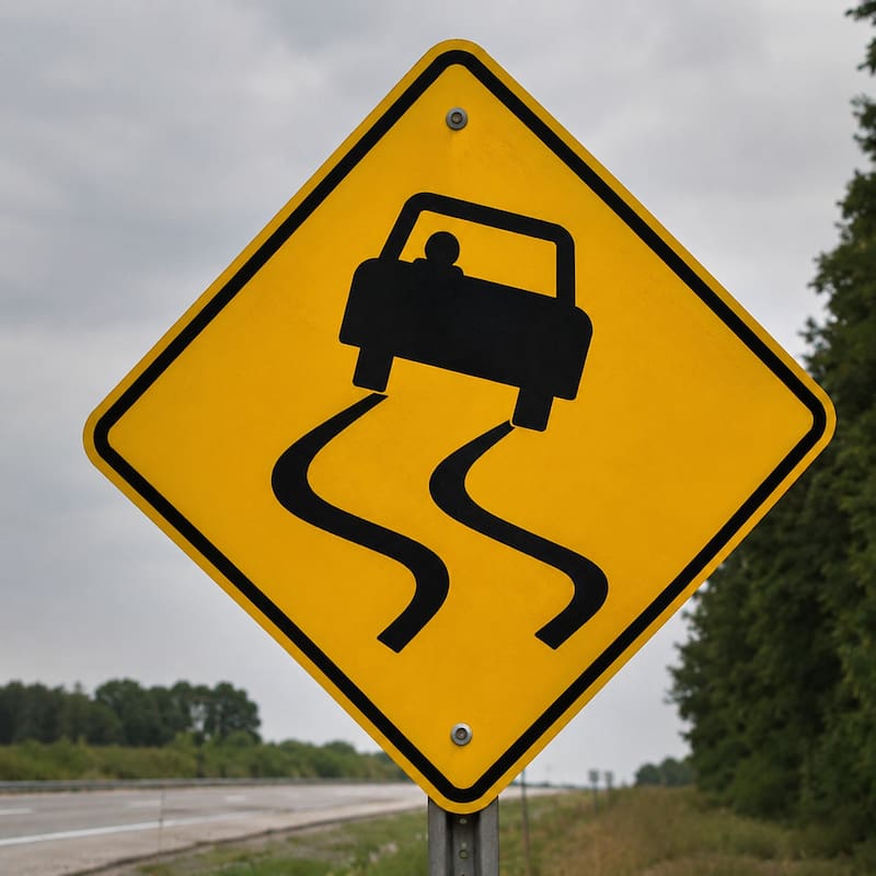 Qué significa la señal de tránsito de un auto derrapando sobre fondo amarillo y por qué es importante.