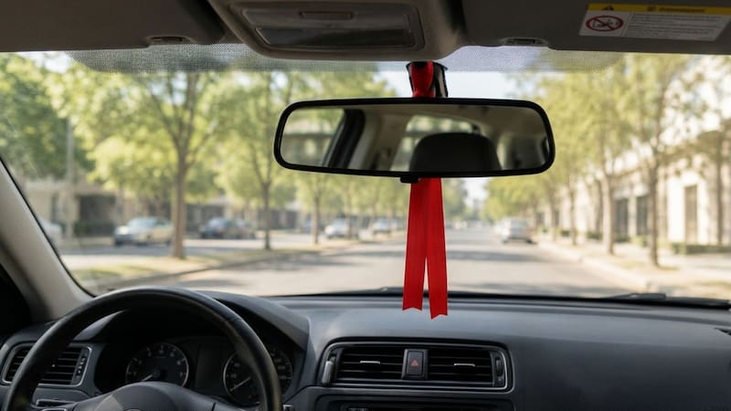 Qué significa tener una cinta roja atada en el espejo del auto y por qué se usa
Fuente: IA