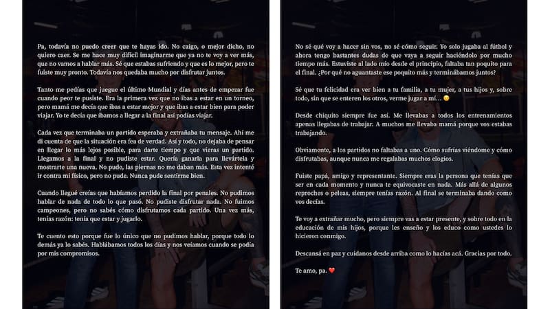 La carta de Lionel Messi a su papá.