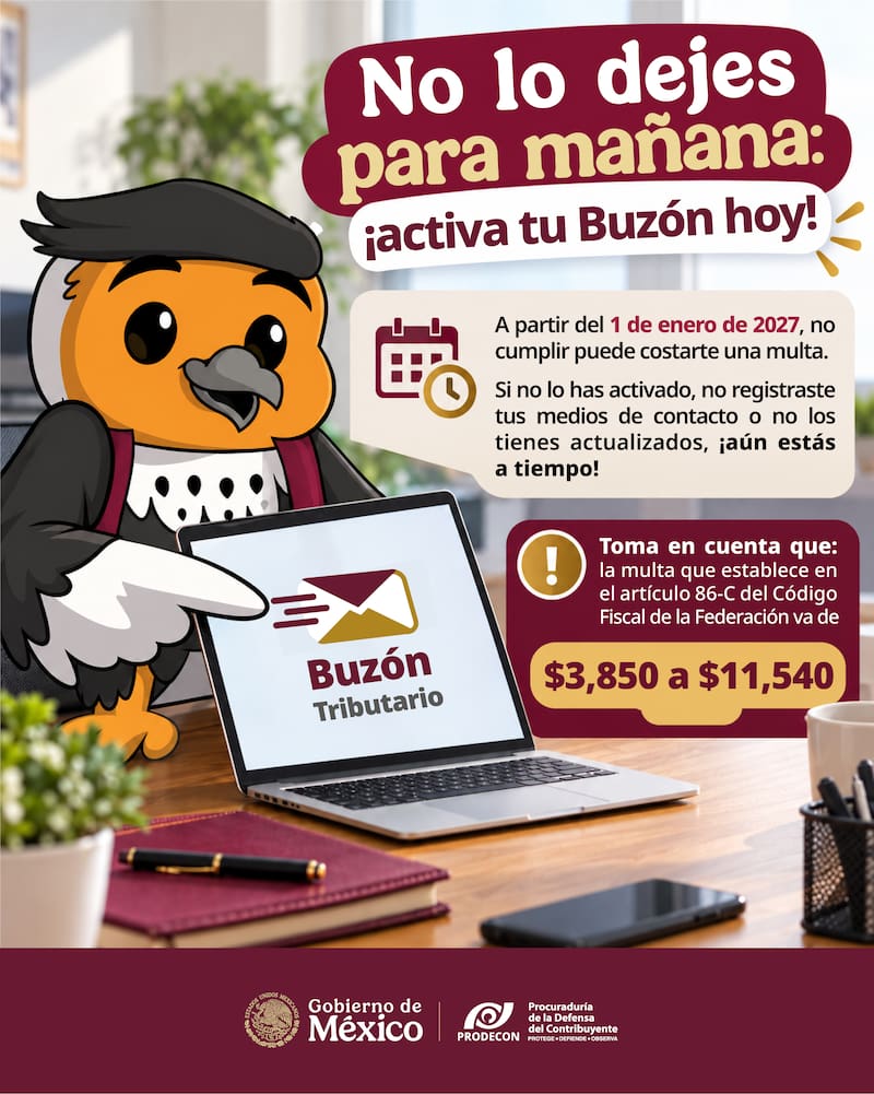Infografía de la Prodecon con información de las multas por no activar el buzón tributario.