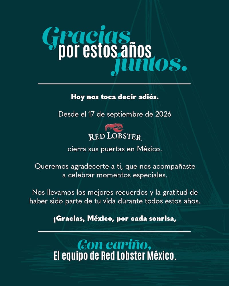 El comunicado de Red Lobster donde anunció su despedida de México.
