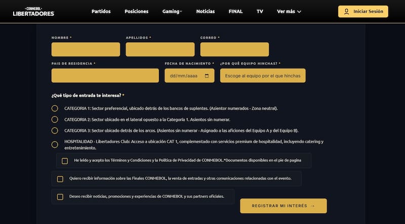 ¿Cómo es el formulario de Registro de Interés de la CONMEBOL para la final de la Copa Libertadores 2026? (Foto: CONMEBOL)