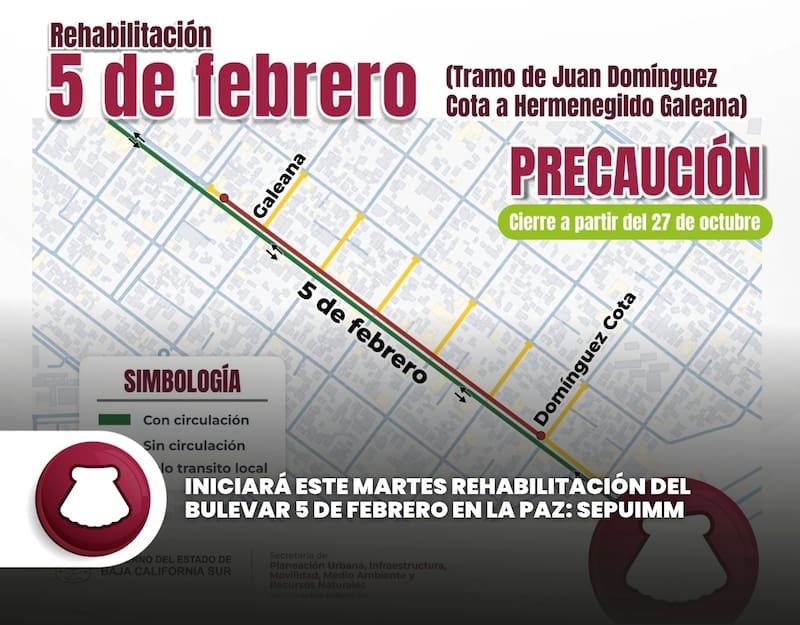 Mapa de cierre de la la vía Bulevar 5 de febrero tramo Juan Domínguez Cota a Hermenegildo Daleana.