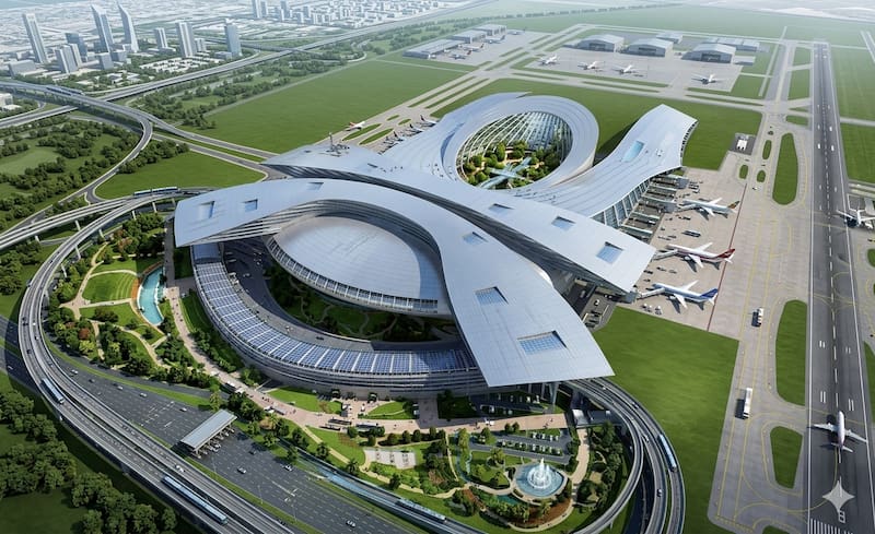 Render digital del Noida International Airport.