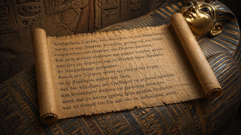 Arqueólogos españoles identificaron en Egipto un papiro con un fragmento de la Ilíada hallado dentro de una tumba de época romana en Al Bahnasa.