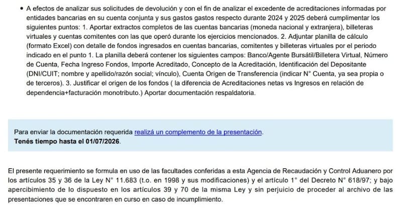 Requerimiento de ARCA (Fuente: Marcos Felice/X)
