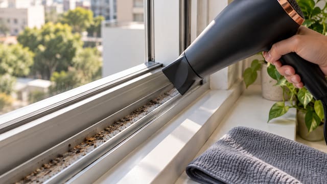 Ni vinagre ni bicarbonato: el sencillo truco con un secador de pelo para limpiar los rieles de las ventanas en minutos