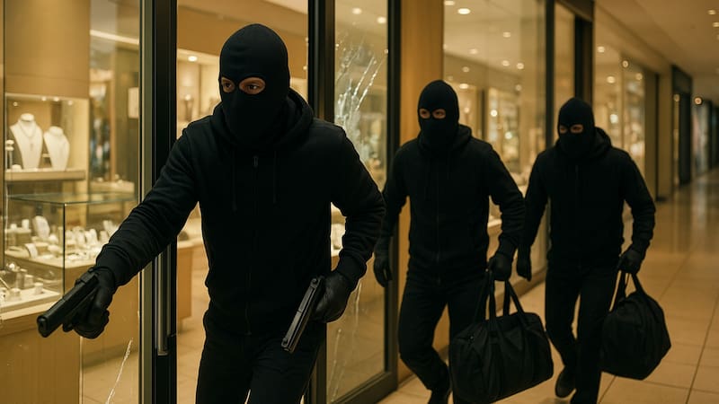 Una banda de cinco delincuentes asaltó una joyería, abrió fuego y saqueó $30 millones en joyas.