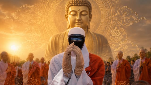 El monje que nunca duerme, nunca peca y nunca cobra: el robot que fue reclutado por esta religión y que tiene a todo el mundo en vilo