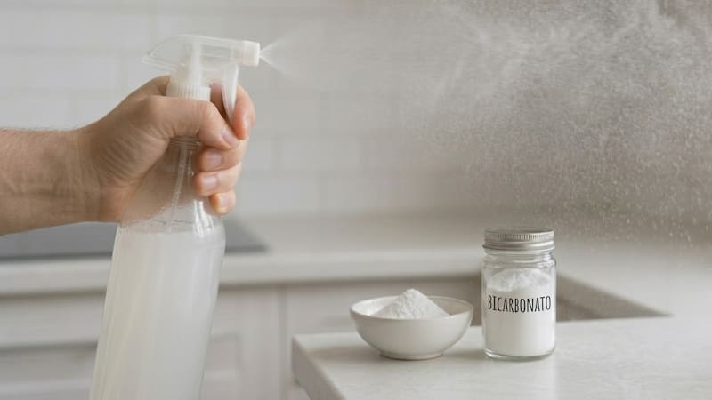 Rociar bicarbonato diluido con agua.