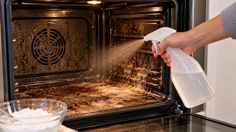 El vinagre blanco diluido en agua ayuda a retirar la suciedad acumulada en el horno.