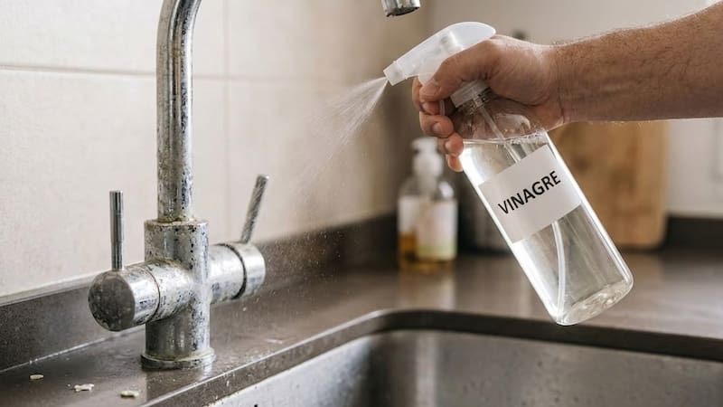 Rociar vinagre en las canillas del baño y la cocina.