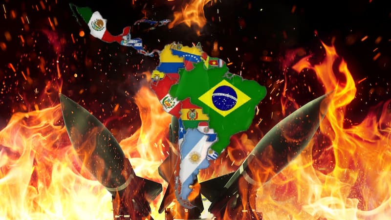 Rockets weapons with fire on a black background, concept. War and death. World War 3. Nuclear War and Bombs