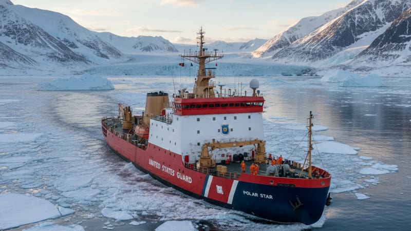 Con el programa Polar Security Cutter y la compra de buques medianos de diseño finlandés, la Guardia Costera de Estados Unidos apuesta por ampliar su presencia estratégica. Foto: ilustración de Gemini.