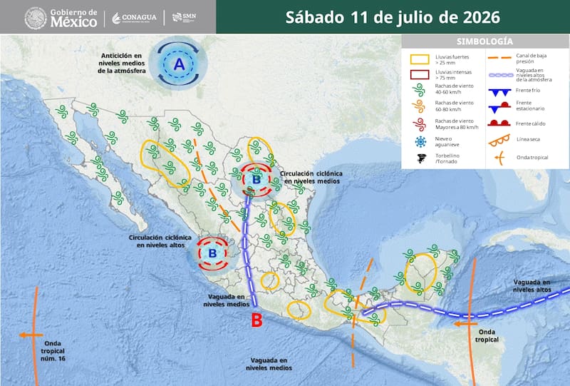 ¿Cómo estará el estado del tiempo en la República Mexicana a partir del sábado 11 de julio? (Foto: SMN)
