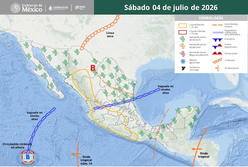 El pronóstico del tiempo que difundió el SMN para el primer fin de semana de julio en México. (Foto: Archivo)