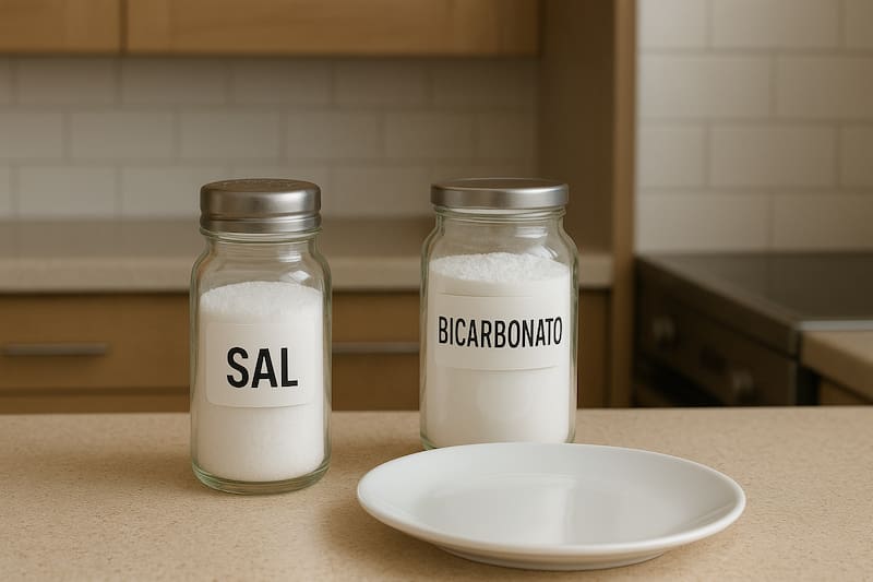 Muchas personas aplican la mezcla de sal y bicarbonato sobre hornallas y superficies de cocina sucias. (Fuente: ChatGPT)