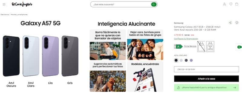 El Samsung Galaxy A57 está en descuento: El Corte Inglés ofrece el smartphone que destaca por su fotografía y sistema impulsado por IA.