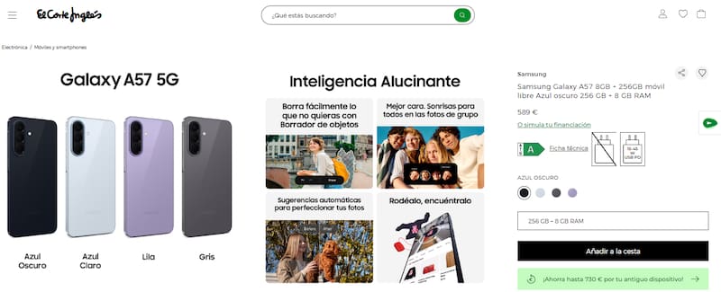 El Samsung Galaxy A57 está en descuento: El Corte Inglés ofrece el smartphone que destaca por su fotografía y sistema impulsado por IA.