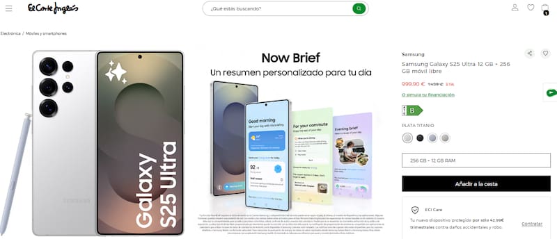 El Corte Inglés ofrece el Samsung Galaxy S25 en descuento.