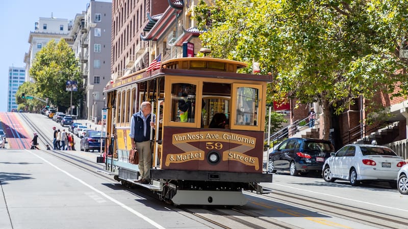 SAN FRANCISCO, USA - MARCH 29, 2020: The Cable car tram in San Francisco, California, USA