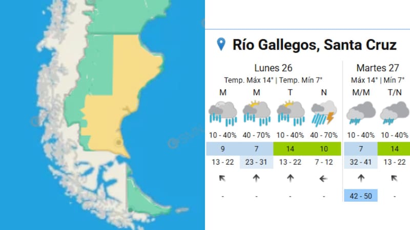 Parte de la provincia del sur registrará precipitaciones constantes y abundante caída de agua durante gran parte de la jornada.