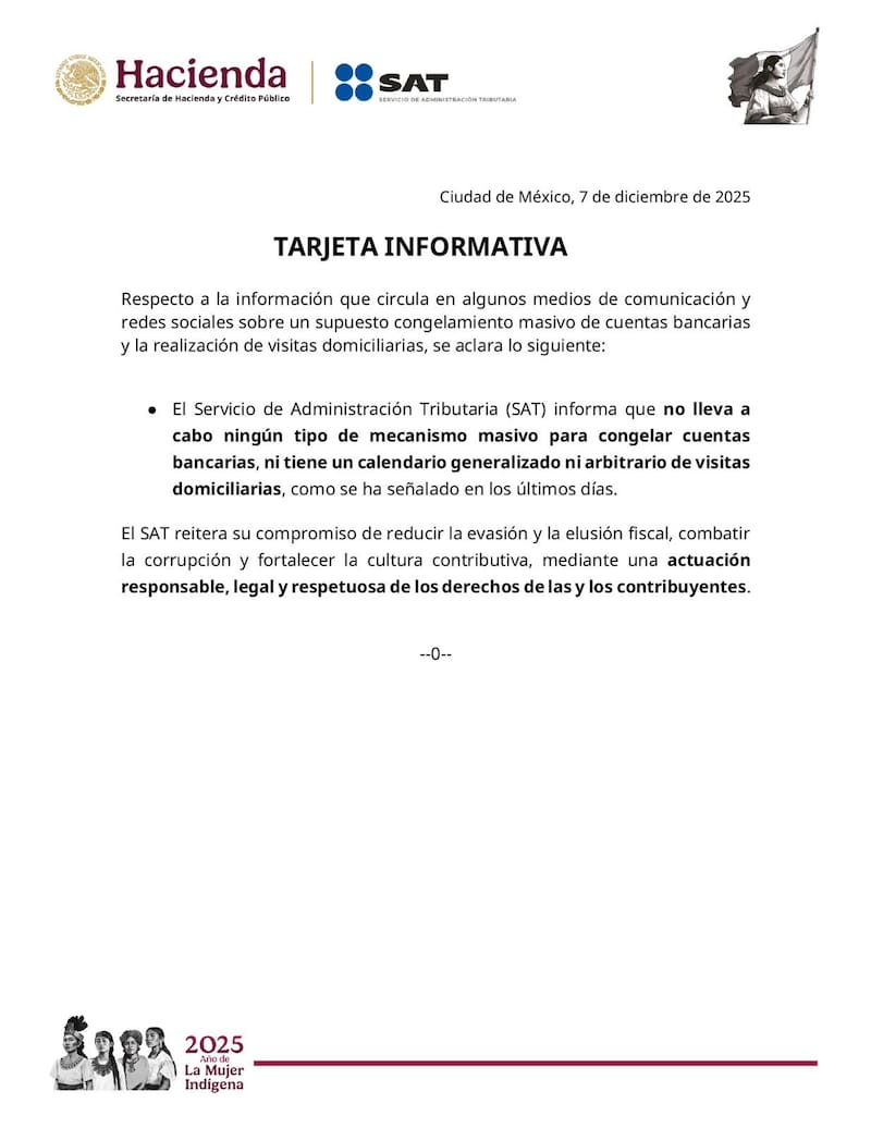 Comunicado del SAT.