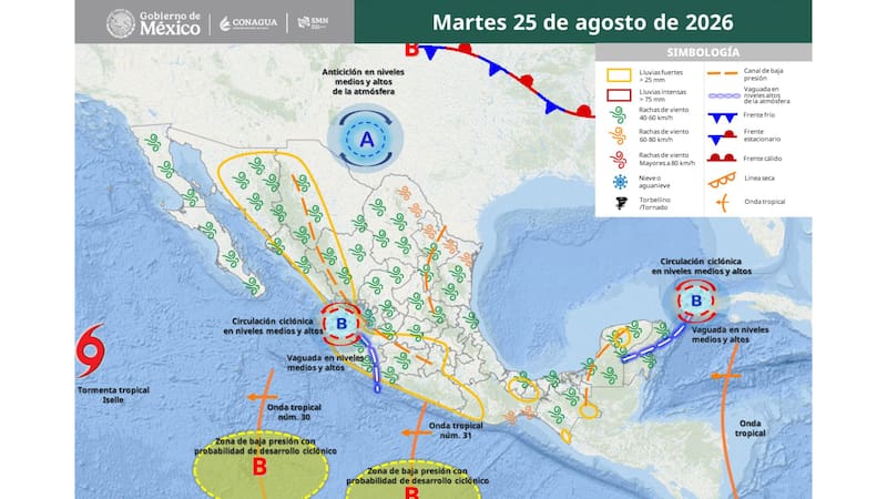 Se aproxima un diluvio histórico este martes 25 y miércoles 26 de agosto: tormentas intensas, calor y ráfagas de viento de hasta 70 km/h