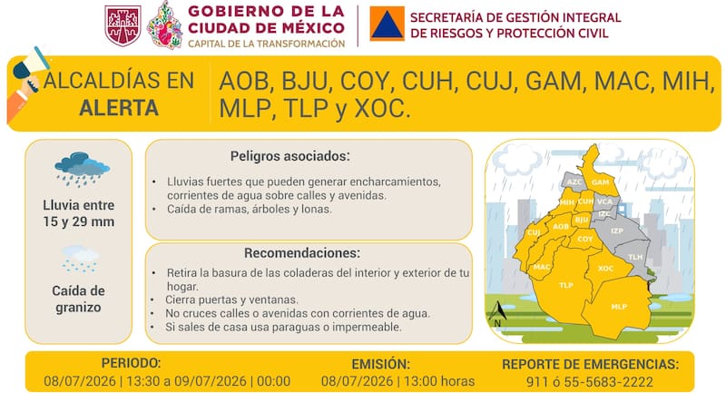 Estas son las alcaldías con mayor riesgo de granizo.