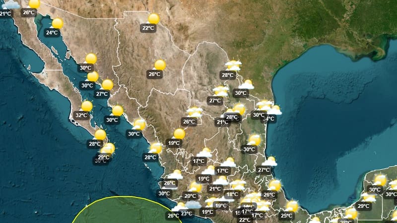Se esperan tormentas para las próximas 24 horas: lluvias fuertes en el sureste, hasta 40°C en Yucatán y mínimas de 0°C en zonas serranas de varios estados.
